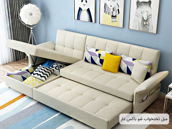 تصویری از یک راحتی تخت خواب شو باکس دار با رنگ سفید در دکوراسیون فضای داخل خانه