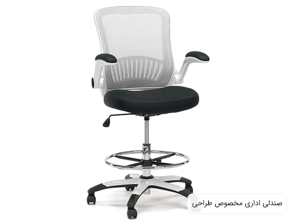صندلي ميز طراحي با رنگ مشکي و سفيد در پس زمينه سفيد مناسب براي دفتر کار