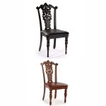 تصويری از دو صندلی ناهار خوری سلطنتی يه رنگ های قهوه ای روشن و قهوه ای تيره در پس زمينه سفيد.