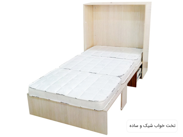 تخت خواب TA450 با غالب کرمی رنگ و تشک سفيد تاشو در حالت باز شده با پس زمينه سفيد.