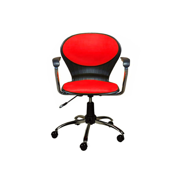 صندلی کارمندی B201 بتيس به رنگ قرمز و مشکی از نمای رو به رو در پس زمينه سفيد.