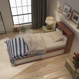 تخت خواب مدن FH297 به رنگ قهوه ای و سفيد در اتاق خوابی با دکوراسيون مدرن.