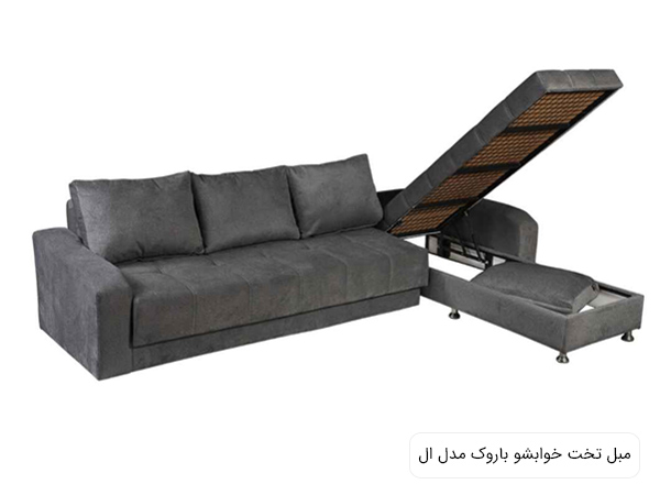 مبل تختخوابشو باروک مدل ال در پس زمينه سفيد.