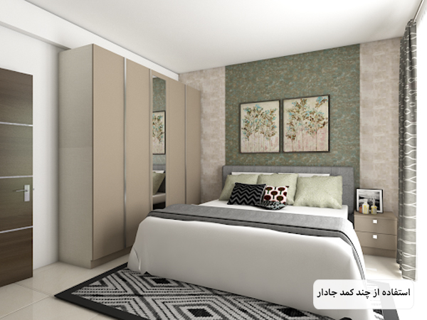 طراحی شیک و مدرن اتاق خواب کوچک با تخت دو نفره.