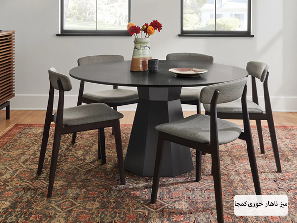 میز ناهار خوری گرد با صندلی ها.