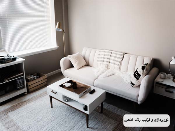 اتاق نشیمن یک فرد درونگرا با دیوار ها و مبلمانی به رنگ نوک مدادی تیره و صندلی هایی که با فاصله از هم قرار گرفته اند.